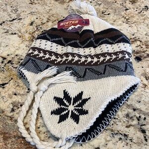 Winter Knit Earflap Hat - Black, Gray, White